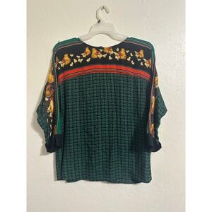 Vtg Carole Little Chicken Print Women Top 8 Dolman‎ Whimsy Green Retro Colorful